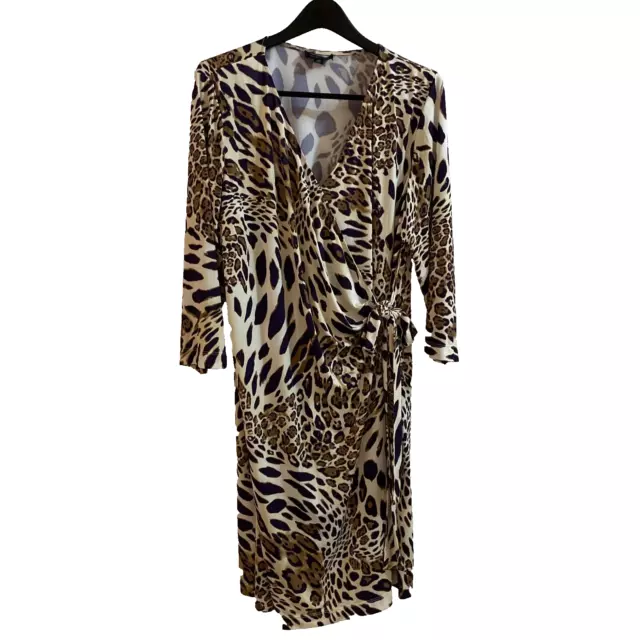 TAHARI Arthur S. Levine Animal Print Wrap Dress Plus Size 18W Stretch Multicolor