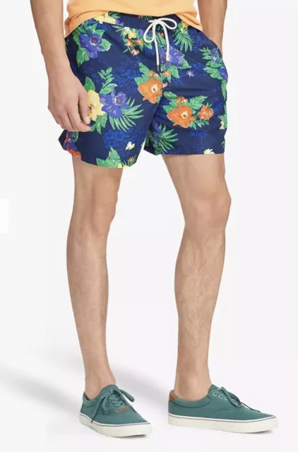 NWT Polo Ralph Lauren Men's Shorts Navy Floral Print Beach Swim Size M