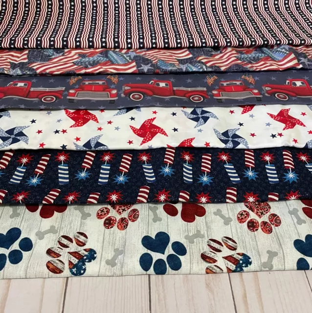 Fabric Patriotic USA 4th of July Holiday Prints Assorted 100% Cotton BTY NEW