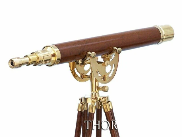 39" antique maritime de télescope de tuyau en bois en laiton nautique avec...