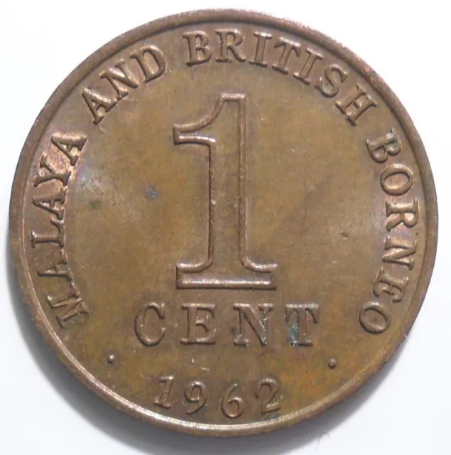 1962 MALAYA BRITISH BORNEO 1 CENT COIN ELIZABETH II 1c BRONZE MALAYSIA