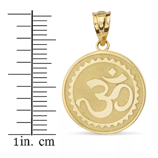 Solid 14k Yellow Gold Hindu Spiritual Symbol Om Yoga Disc Pendant Necklace 2