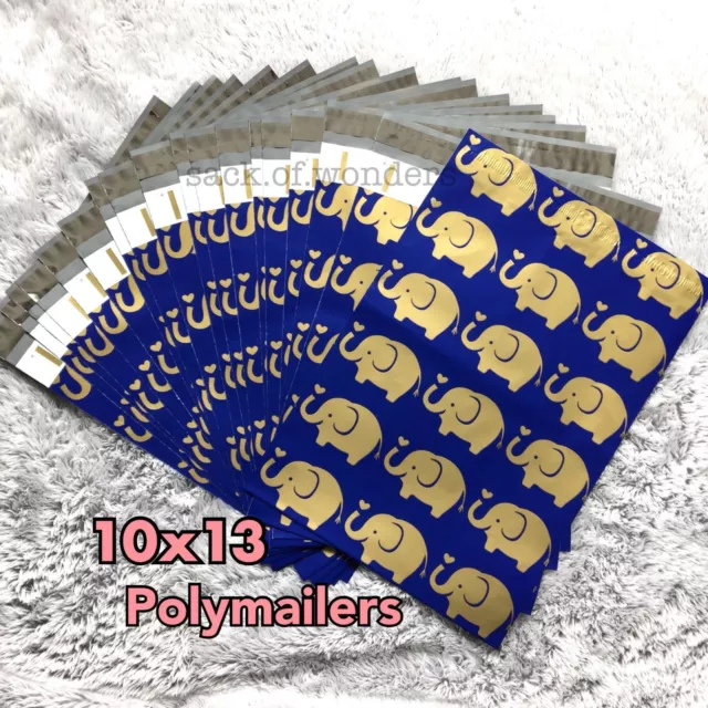 100 Designer Printed Poly Mailers 10X13 Shipping Envelopes Bags GOLD ELEPHANTS