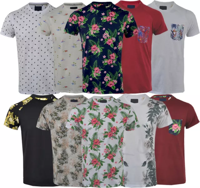 Mens Hawaiian Fashion Floral T- Shirt Short Sleeve Casual Cotton Summer Top Vest