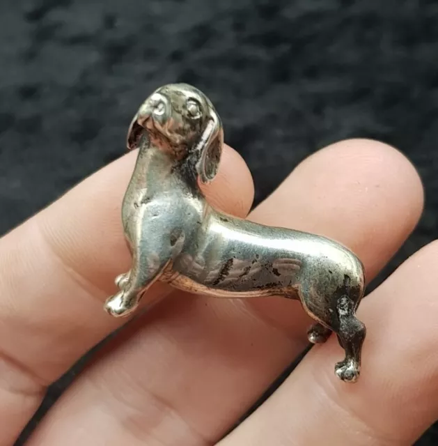English Sterling 925 Silver Dachshund Dog Miniature Figurine