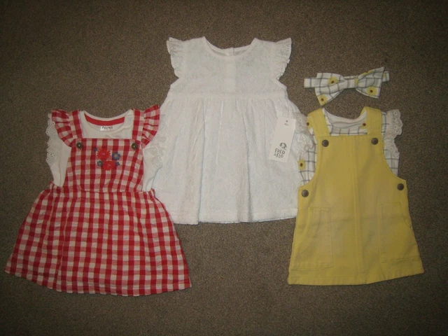 BNWT F&F BABY GIRLS 3 x OUTFIT SET - DRESS & BODYSUIT - BUNDLE LOT - 3-6 MONTHS