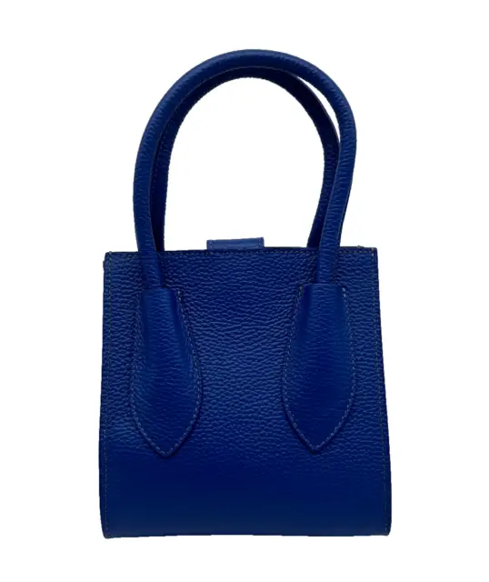 Mini sac carré pour femme et fille en vrai cuir bleu Fabriqué en Italie
