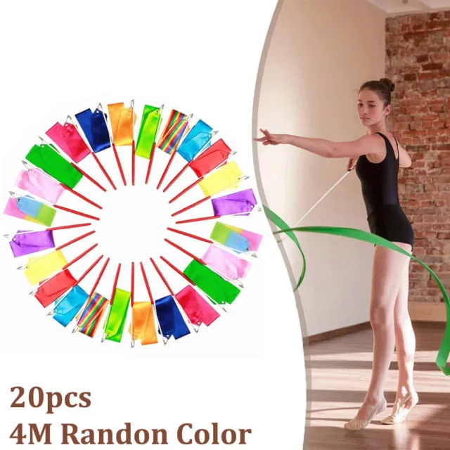 20Pcs Multicolors Gym Dance Twirling Ribbon Rhythmic Art Gymnastic Streamer 2/4M
