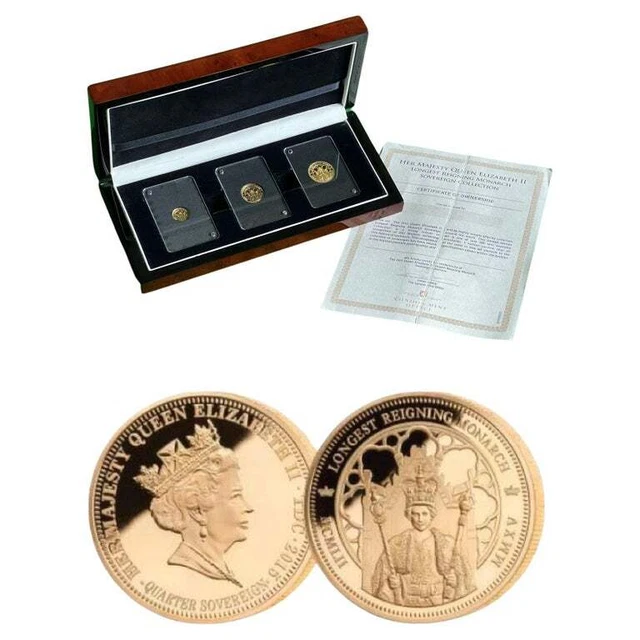 22CT GOLD QUEEN Elizabeth Ii 2015 Longest Reigning Monarch 3 Piece ...