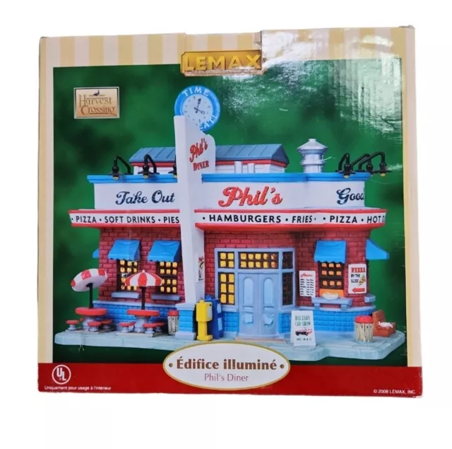 Lemax Harvest Crossing Lighted Building Phil's Diner 85688 No Cord Blue Red