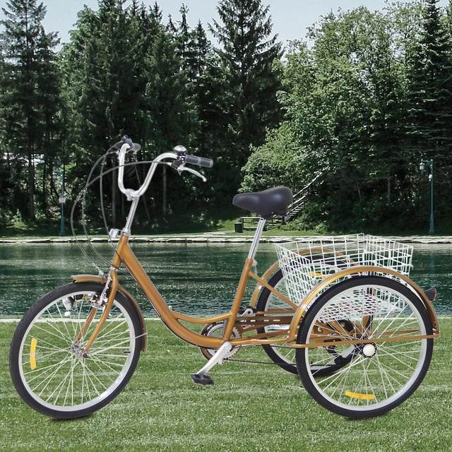 ADULT TRICYCLE 24& Inches Cargo Trike 6Speeds 3Wheels Cycling Bike