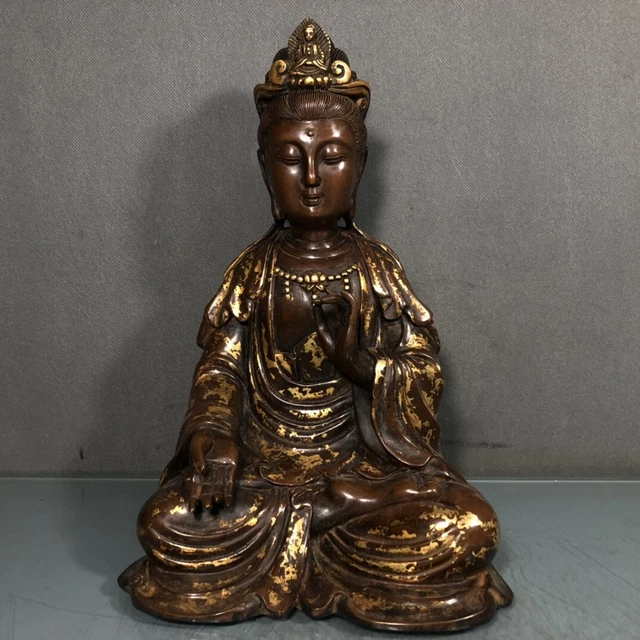 Chinese Exquisite Handmade Guanyin Gilt Bronze Statue