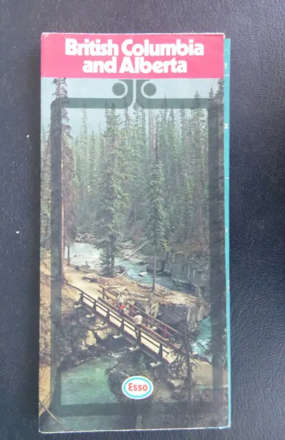 1972  British Columbia Alberta   road map Esso oil  gas Canada Kootenay Park