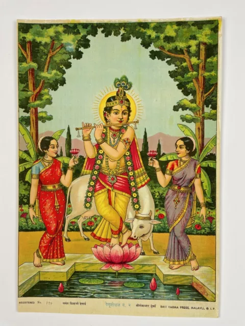 Krishna by Ravi Varma press, litho (no reprint) varnished with Arabic gomme