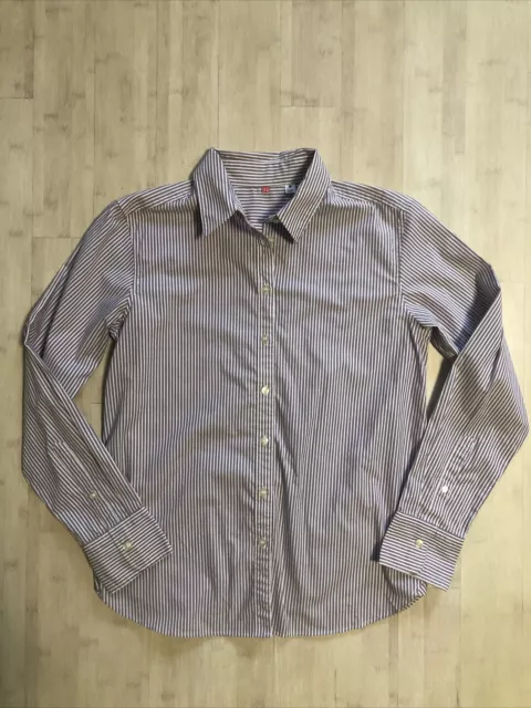 EUC Uniqlo Womens Purple White Striped Button Down Long Sleeves Work Shirt M