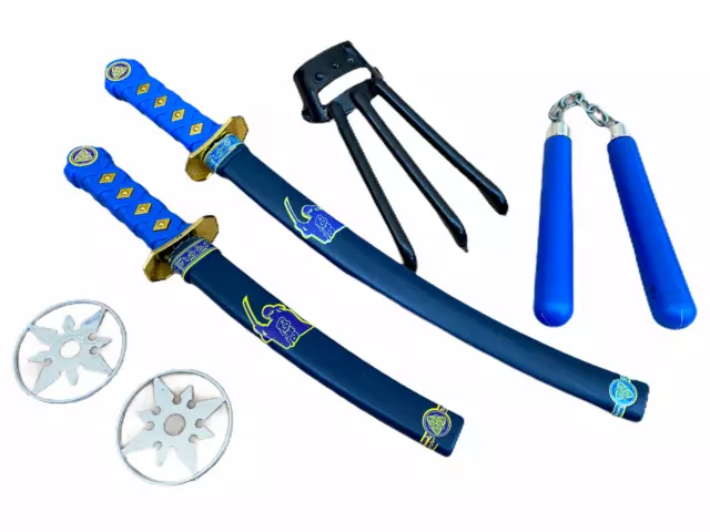 2x Sets of Boys Kids Plastic Ninja weapons toys shuriken, nunchucks, sword  sets