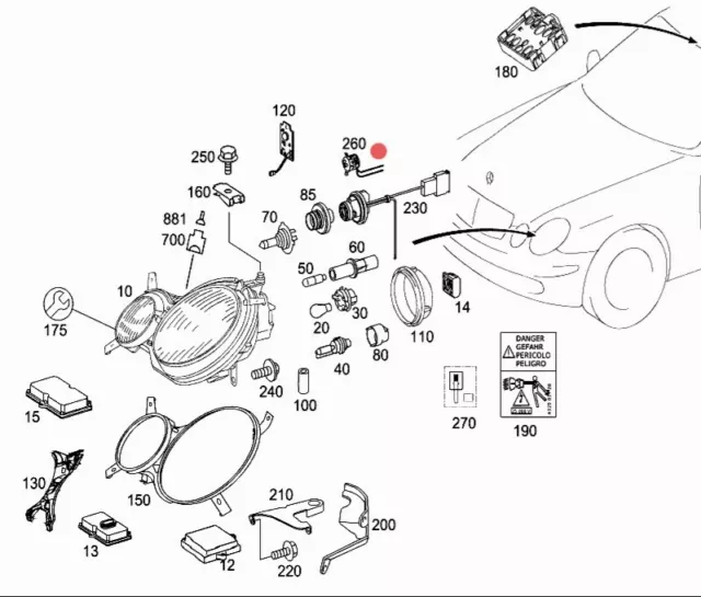 Mercedes W211 E Cablaggio Elettrico Fanale Anteriore Oem 2118200013