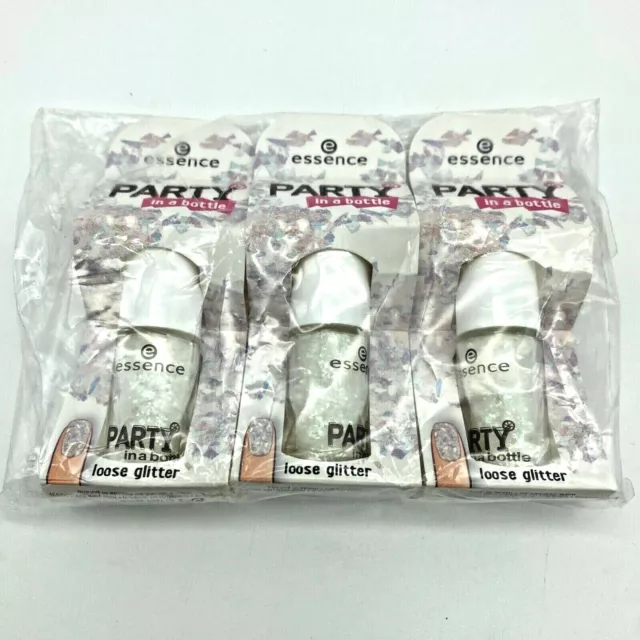 Lot Of 3 Bottles Essence Party In a Bottle Loose Glitter For Nails 01 Party