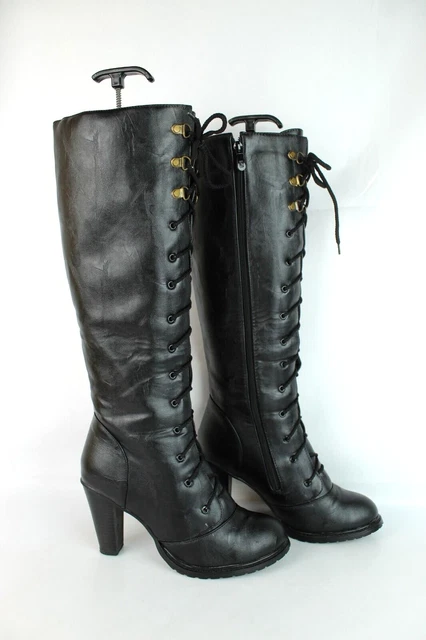 Bottes à lacets cuir synthétique noir T 39 / UK 5.5 TRES BON ETAT