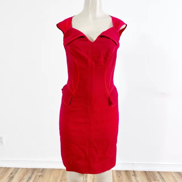 Zac Posen Women’s Size 10 Red Pique Runway Structured Sheath Dress