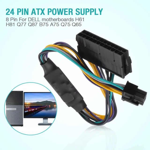 24PIN TO 8PIN 18AWG ATX Power Supply Adapter Cable for Dell Optiplex