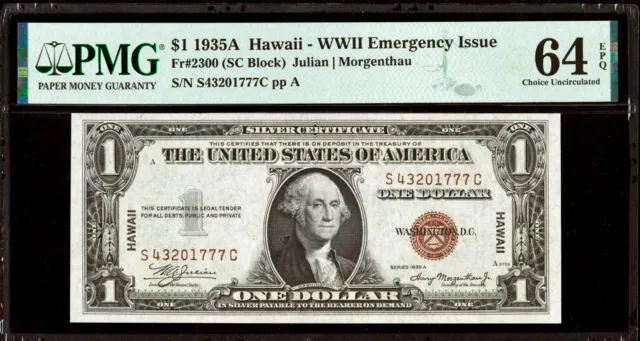 1935A Hawaii WWII Emergency Issue Silver Certificate PMG 64 S/N 432~01~777