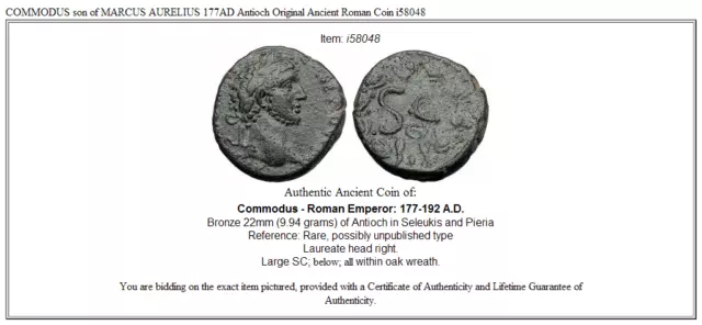COMMODUS son of MARCUS AURELIUS 177AD Antioch Original Ancient Roman Coin i58048 3
