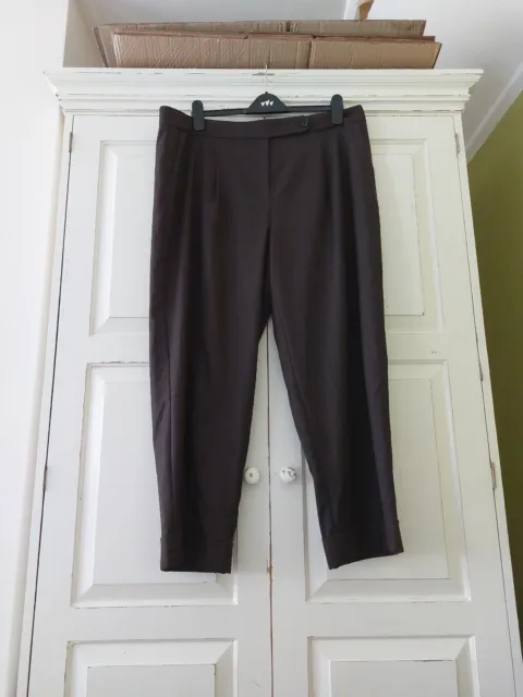 Per Una Ladies Size 20R  Brown  Wool Blend Trousers  Turn Ups Pockets Preloved