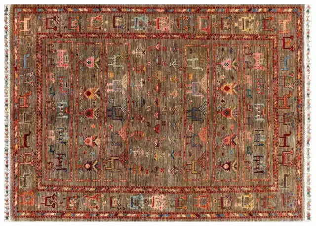 Afghan Ziegler Khorjin Ariana Carpet 120x180 Hand Knotted Braun Striped A