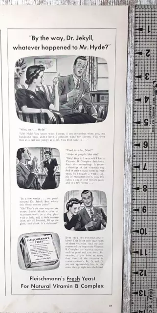1941 Fleischmann's Fresh Yeast Vintage Print Ad Vitamin B Complex Dr Jekyll Hyde