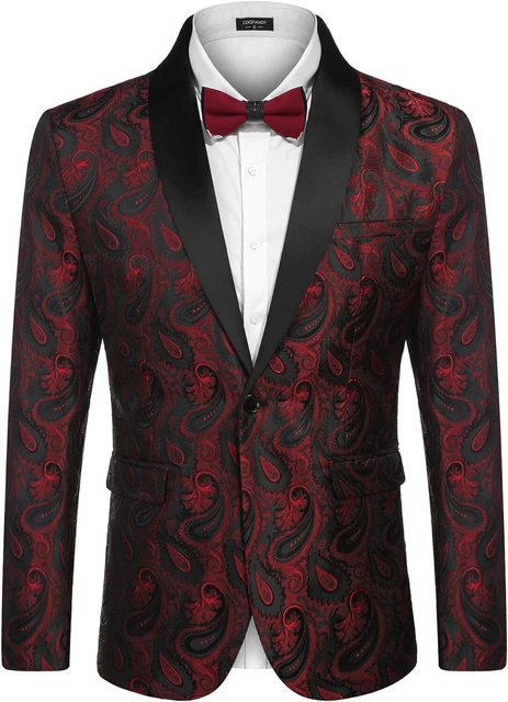 COOFANDY Mens Floral Tuxedo Jacket Paisley Shawl Lapel Suit Blazer Jacket for Di