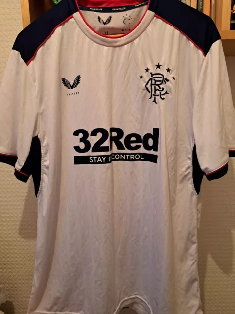 Glasgow Rangers 2020 2021 Away Football Shirt Castore White Blue - Size XXL