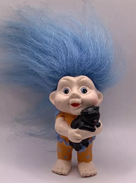 Vintage! Retro! Magic Troll Doll W/ Blue Hair & Cat Orange Outfit 3” Applause