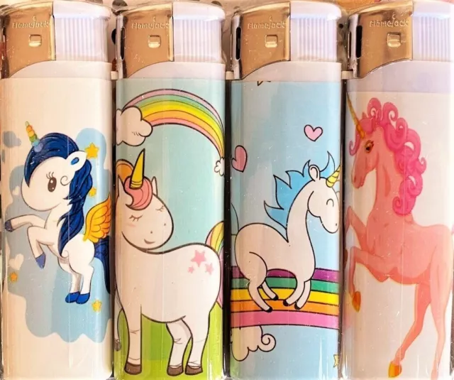 Unicorn print  Adjustable Flame Electronic Refillable Lighters  4 Pack