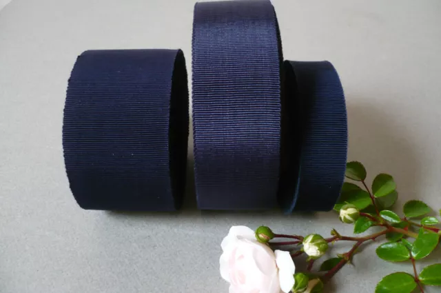 Vintage French Petersham/Grosgrain Ribbon. Navy Blue. 3 widths. Price per Metre