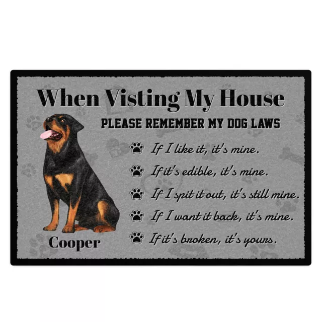 Personalised Rottweiler Rules Floor Mat When Visiting My Dog Family Funny Hou...