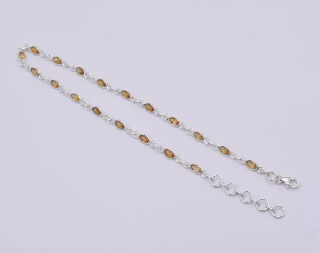 925 Solid Sterling Silver Faceted Yellow Citrine Anklet-12 Inch b218