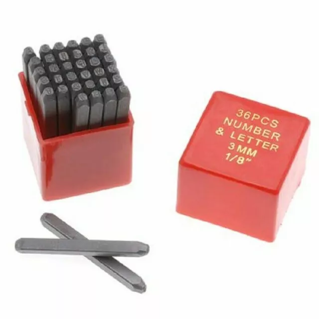 1/8" Letter & Number Stamp & Punch Set Heavy Duty Black Tempered Steel in Case