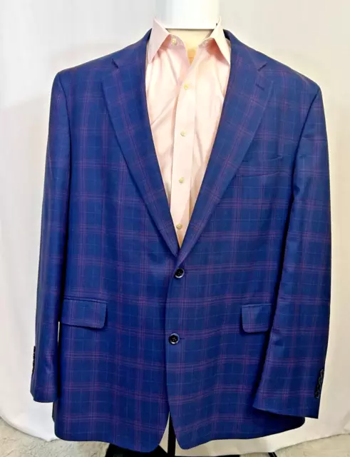TALLIA MEN'S 50L Windowpane Plaid Sport Coat-Blue Purple Pink- Blazer ...