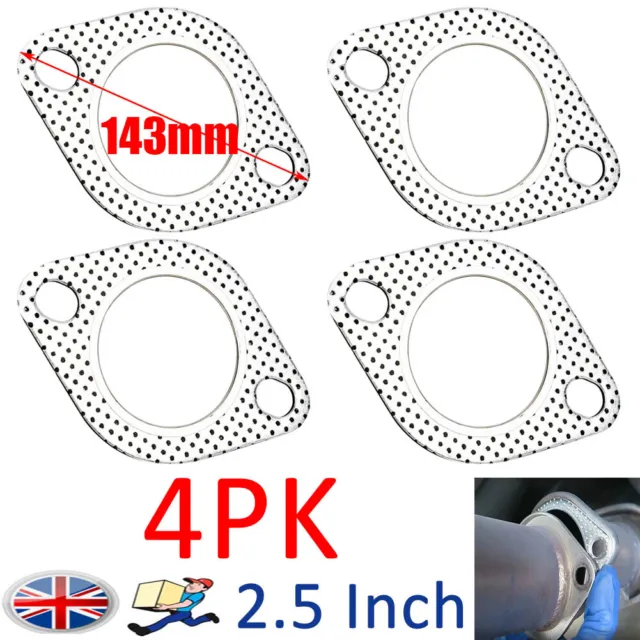 4X UNIVERSAL 2.5" INCH Exhaust Gasket 2 Bolt Hole Reinforced Flange Seal - 63MM