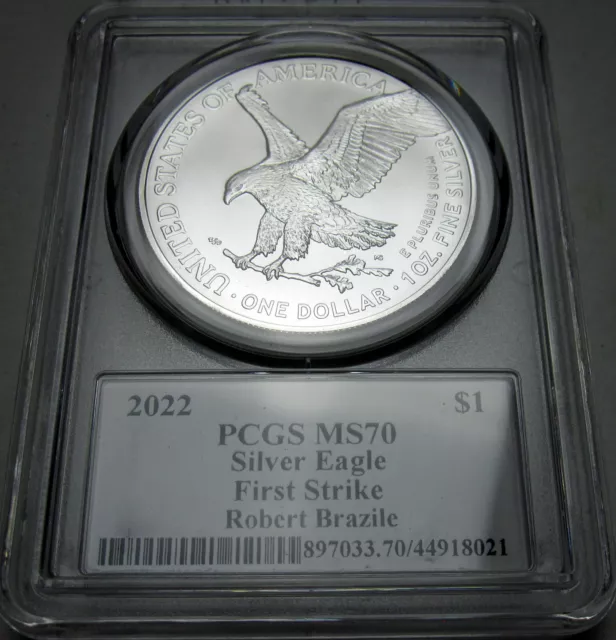 2022 Silver Eagle 1oz PCGS MS70 First Strike Legends Signed By Robert Brazile 2