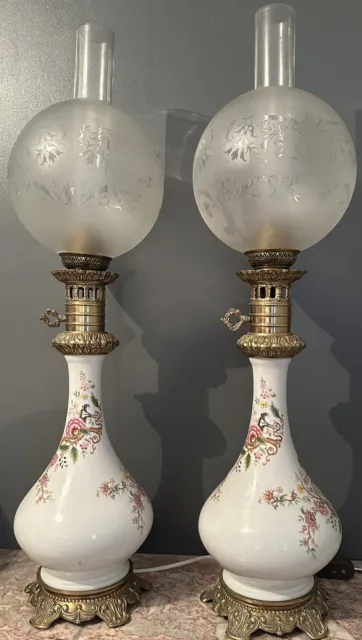 Paire De Lampes À Pétrole Électrifié Napoleon III