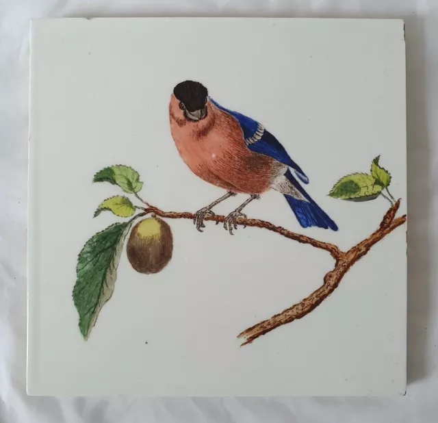 STUNNING MINTON hollins 19TH CENTURY BIRD TILE. HAND PAINTED RED BREASTED BIRD