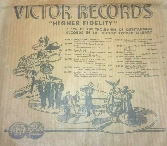 Bolsa de papel impresa VICTOR RECORDS 78 RPM década 1940