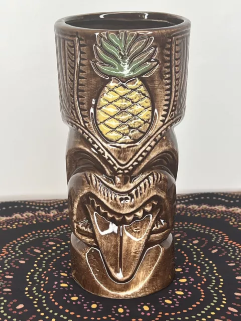 TIKI ANAFACE 7" Ceramic 18 oz Mug Tumbler Hawaiian Pineapple Polynesian Brown