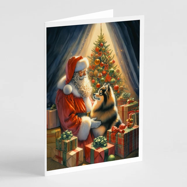 Finnish Spitz and Santa Claus Greeting Cards Envelopes Pack of 8 DAC4109GCA7P