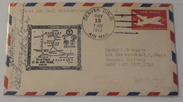Denver Colorado to Salt Lake City Utah AMF May 13 1947 first flight airmail
