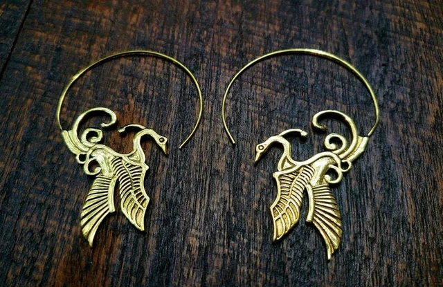 Boho Gold Plated Mandala Bohemian Ethnic Tribal Brass Hoops Spiral Earrings