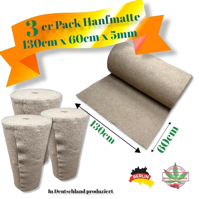 3er Pack Hanfmatte 130cmx60cmx5mm für Gehege, Kaninchen, Einstreu, Stall, Käfig