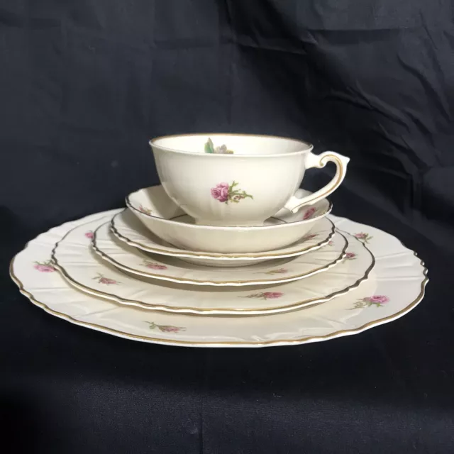 Syracuse China 6 Piece Place Setting Victoria Pattern Federal Shape Vintage Rose